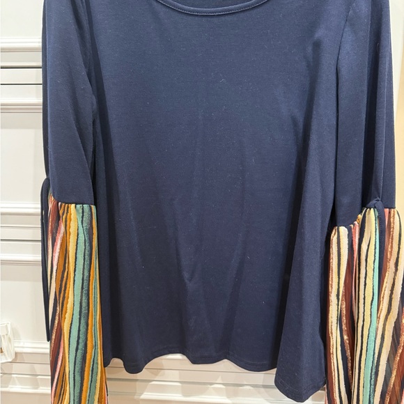 And The Y Tops - Striped Sleeve Navy Top